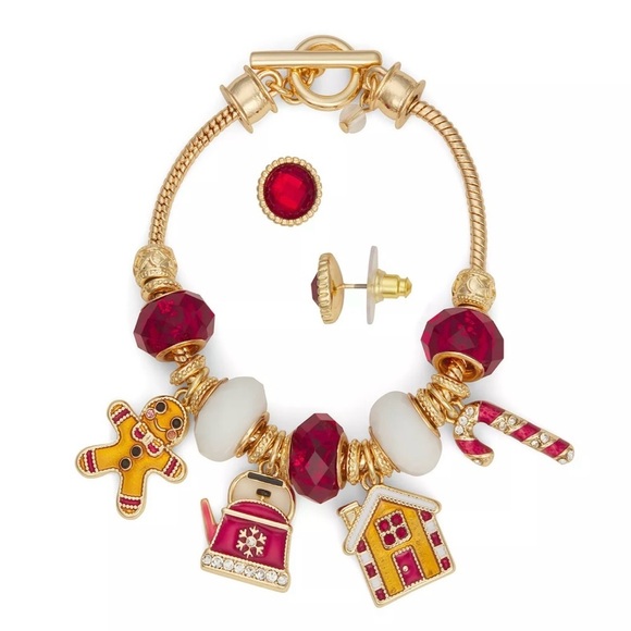 Napier Gold Tone Christmas Charms Earring & Bracelet Set NWT - Picture 1 of 2